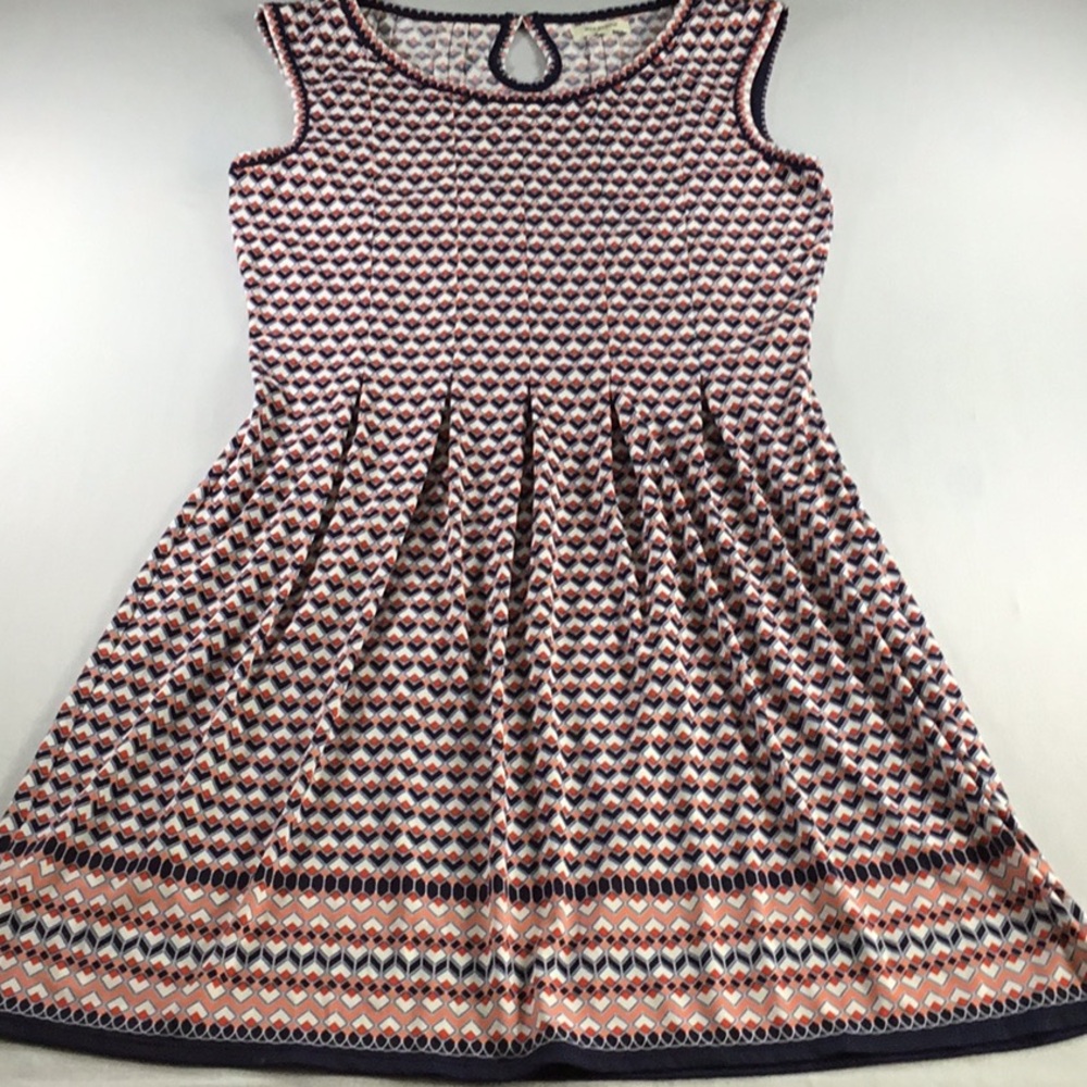 Max Studio Cottage Style Sleeveless Dress Navy Flowy Skirt Poly Spandex Size L